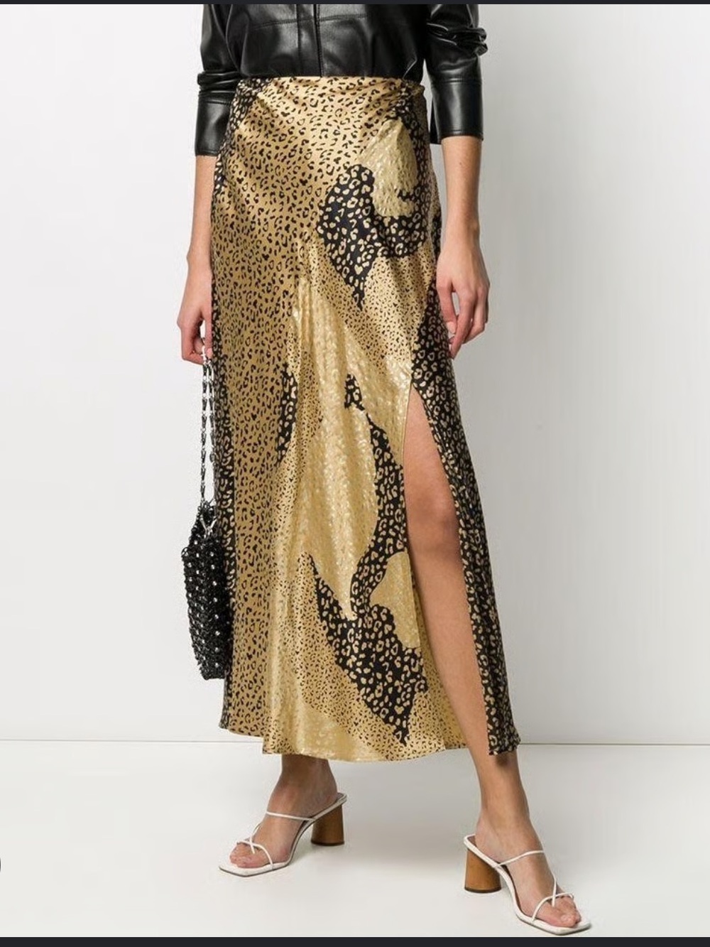 Rixo Gold Leopard Print Silk Bias Skirt - Picture 5 of 5